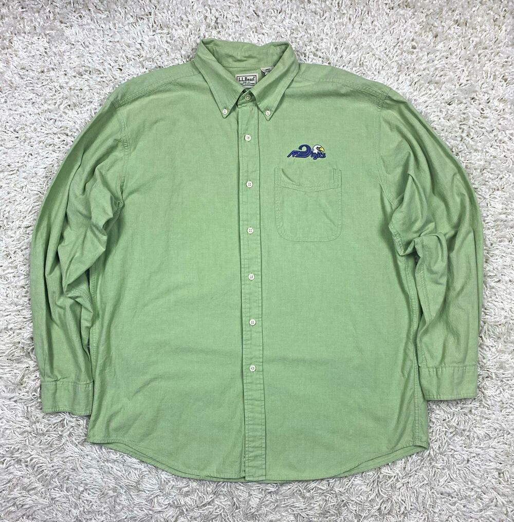 Vintage 90s L.L. Bean Men’s L Oxford Shirt Sage Green Digits Eagle Embroidery